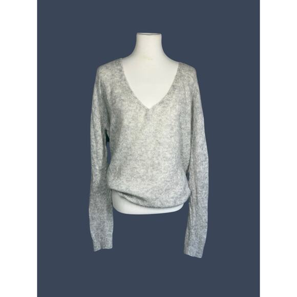 Free People Gossamer V-Neck Alpaca Wool Gray Sweater Oversized Medium - Picture 11 of 13